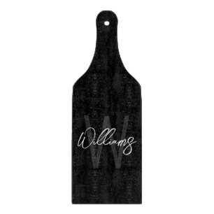 Schwarz-Modern-Script-Personalisiert-Monogramm und Schneidebrett