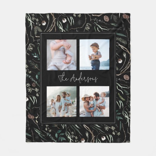 Schwarz, modern und elegant, botanisch, 4 Foto Fleecedecke (Vorderseite)