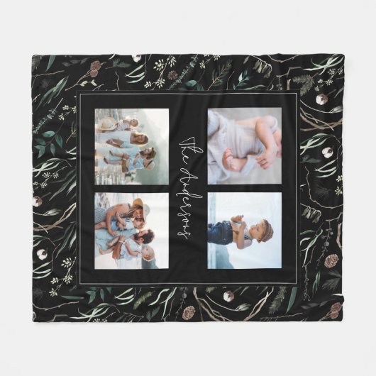 Schwarz, modern und elegant, botanisch, 4 Foto Fleecedecke (Vorderseite (Horizontal))