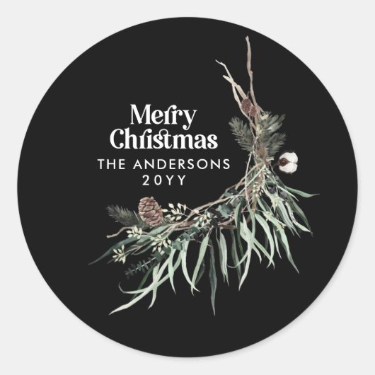 Schwarz, modern und elegant, botanisch runder aufkleber (Vorderseite)