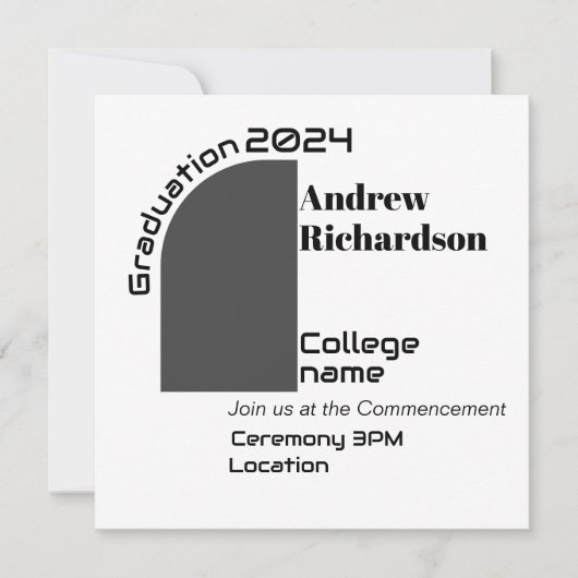 Schwarz, modern, weiß Abschluss, Flachkarte Ankündigung (Vorderseite)