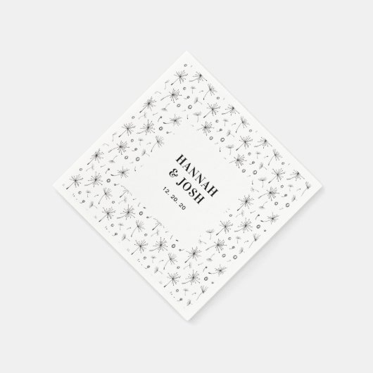 Schwarz | Moderne Blumenhochzeit Napkin Serviette (Ecke)