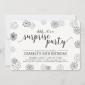 Schwarz | Moderne Blumenüberraschung 50. Geburtsta Einladung (Vorderseite)