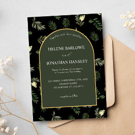 Schwarz Moderne Elegante Botanische Hochzeit Einladung