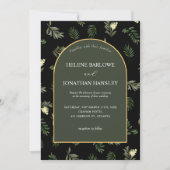 Schwarz Moderne Elegante Botanische Hochzeit Einladung (Vorderseite)