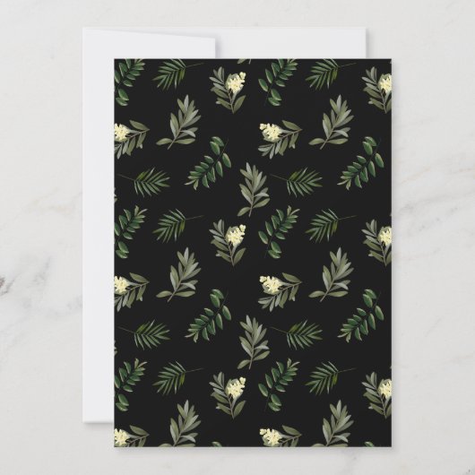 Schwarz Moderne Elegante Botanische Hochzeit Einladung (Rückseite)