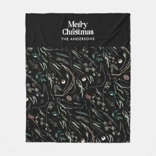 Schwarz moderne elegante Wasserfarbe botanische ru Fleecedecke