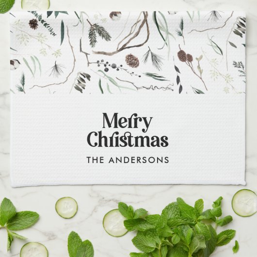 Schwarz moderne elegante Wasserfarbe botanische ru Geschirrtuch (Gefaltet)