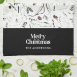 Schwarz moderne elegante Wasserfarbe botanische ru Geschirrtuch<br><div class="desc">Schwarze moderne elegante rustikale Aquarell getrocknete botanische florale gedämpfte Farben Feiertag Weihnachtsdesign.</div>