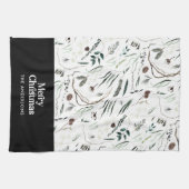 Schwarz moderne elegante Wasserfarbe botanische ru Geschirrtuch (Horizontal)