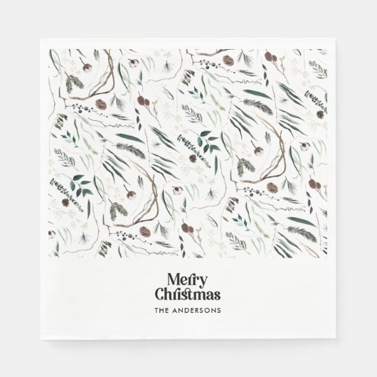 Schwarz moderne elegante Wasserfarbe botanische ru Serviette (Vorderseite)