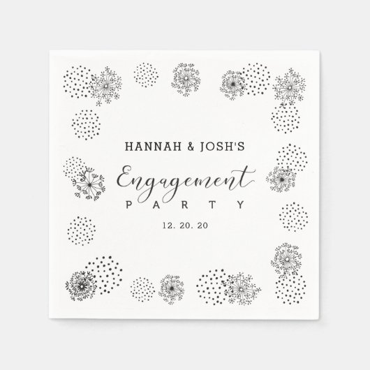 Schwarz | Moderne florale Engagement Partei Neapel Serviette (Vorderseite)