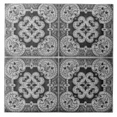 Schwarz Moderne florale portugiesische Azulejos de Fliese (Vorderseite)