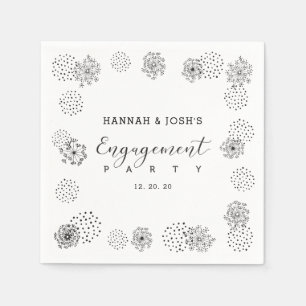 Schwarz   Moderne Florale Verlobungsfeier Serviett Serviette
