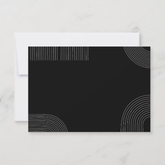 Schwarz Moderne Hochzeitsunterkunft Geometrisch RSVP Karte (Rückseite)