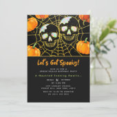 Schwarz | Moderne Imitate Opal Halloween Schädel Einladung (Stehend Vorderseite)