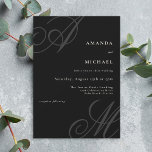 Schwarz Moderne Kante Elegante Minimal Mongram Wed Einladung<br><div class="desc">Dieses elegante, moderne Design mit einem Rand besticht durch seine minimale Hochzeitseinladung. Freuen Sie sich auf wunderschöne Kalligraphieskripte-Monogramme der Braut und des Bräutigams an anderen Ecken. Ein gepflegtes Textlayout zeigt die Details Ihrer Hochzeit mit einem sauberen klassischen Look mit dunkelgrauen Initialen und Elfenbeintext auf einem stilvollen schwarzen Hintergrund. Ersetzen Sie...</div>