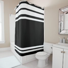 Schwarz: Moderne Linien in Weiß Duschvorhang