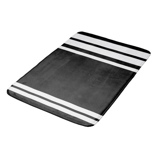 Schwarz: Moderne Linien in weißen Streifen Badematte (Schrägansicht)
