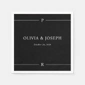 Schwarz | Moderne Linien und Monogramm-Hochzeiten Serviette (Vorderseite)