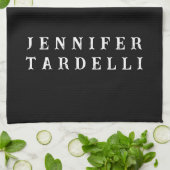 Schwarz Moderne Minimalistisch Elegant Ihr Name Geschirrtuch (Gefaltet)