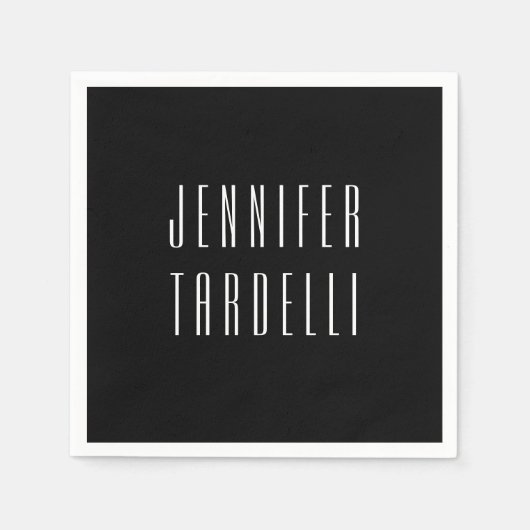 Schwarz Moderne Minimalistisch Elegant Ihr Name Serviette (Vorderseite)