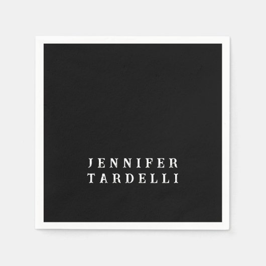 Schwarz Moderne Minimalistisch Elegant Ihr Name Serviette (Vorderseite)