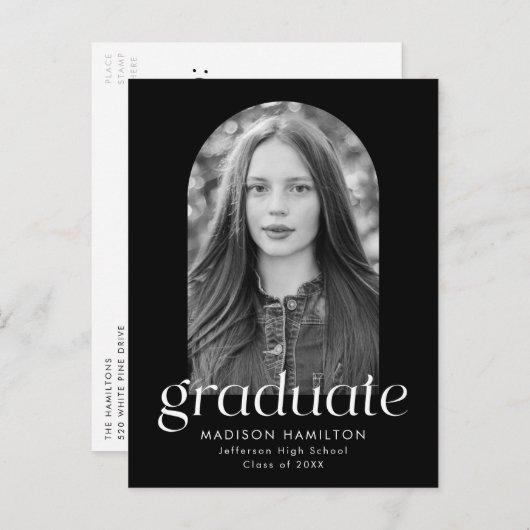 Schwarz | Moderne Partei für das Minimalistische F Einladungspostkarte (Vorne/Hinten)