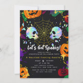 Schwarz | Moderne Pumpkin Imitats Opal Halloween S Einladung (Vorderseite)