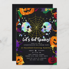 Schwarz | Moderne Pumpkin Imitats Opal Halloween S Einladung