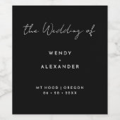 Schwarz-Moderne Skripthochzeit Weinetikett (Einzelnes Label)