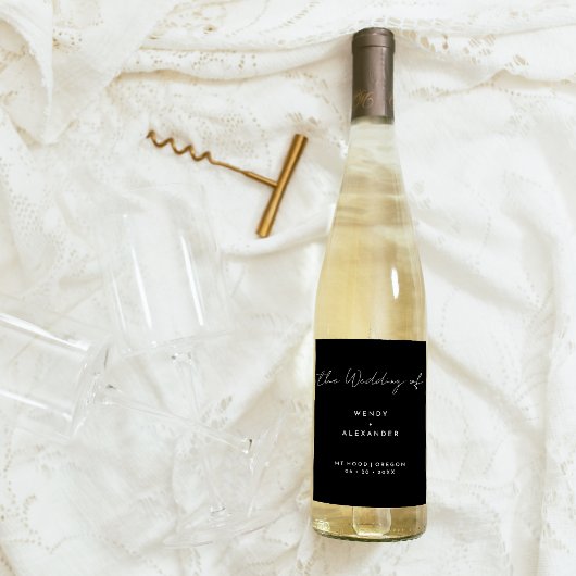 Schwarz-Moderne Skripthochzeit Weinetikett