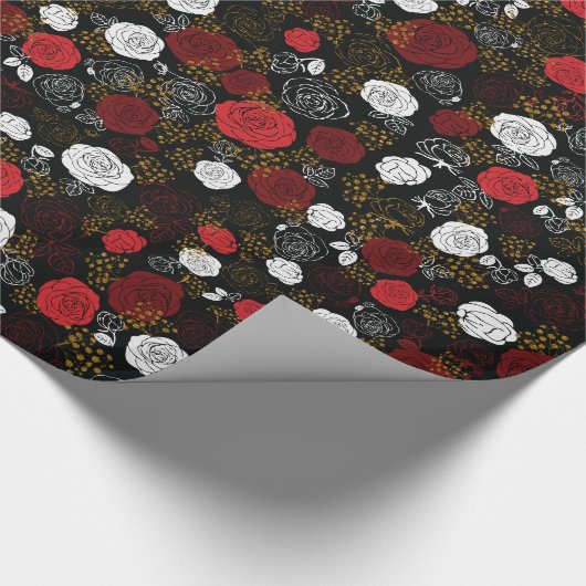 Schwarz | Moderne und elegante Imitate Glitzer Flo Geschenkpapier (Ecke)