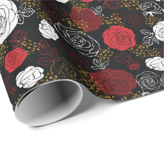 Schwarz | Moderne und elegante Imitate Glitzer Flo Geschenkpapier (Rolleneckpunkt)