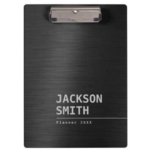 Schwarz Moderner einfacher Personalisierter Name B Klemmbrett (Vorderseite)