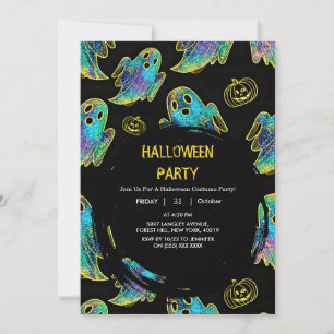 Schwarz   Moderner Glitzer Pumpkin Ghost Halloween Einladung
