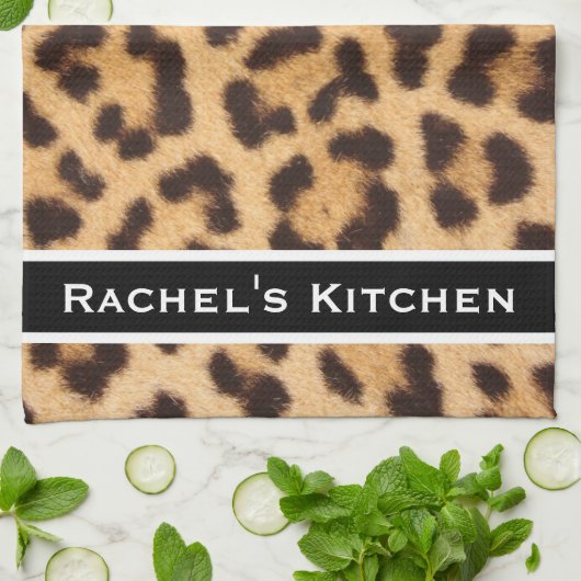 Schwarz Moderner Leopard Print Kitchen Handtuch (Gefaltet)
