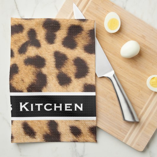Schwarz Moderner Leopard Print Kitchen Handtuch (Viertel Falte)