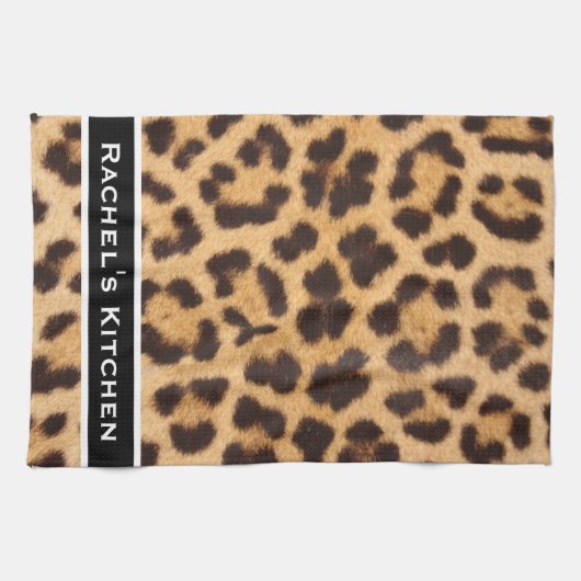 Schwarz Moderner Leopard Print Kitchen Handtuch (Horizontal)