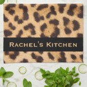 Schwarz Moderner Leopard Print Kitchen Handtuch (Gefaltet)