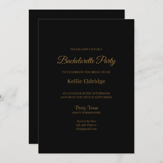 Schwarz Moderner Minimalistischer Junggeselinnen-A Einladung (Vorne/Hinten)