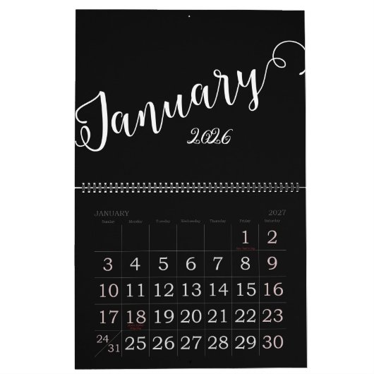 Schwarz | Moderner, minimalistischer Kalender (Jan 2027)
