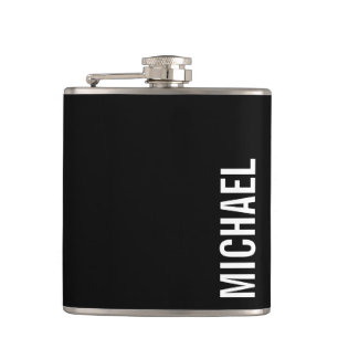 Schwarz Moderner Minimalistischer Personalisierter Flachmann