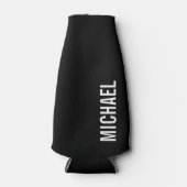 Schwarz Moderner Minimalistischer Personalisierter Flaschenkühler (Vorderseite)