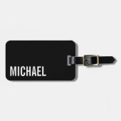 Schwarz Moderner Minimalistischer Personalisierter Gepäckanhänger (Vorderseite horizontal)