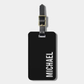 Schwarz Moderner Minimalistischer Personalisierter Gepäckanhänger (Vorderseite vertikal)