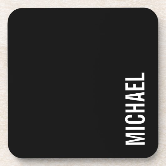Schwarz Moderner Minimalistischer Personalisierter Getränkeuntersetzer (Vorderseite)