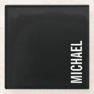 Schwarz Moderner Minimalistischer Personalisierter Glasuntersetzer