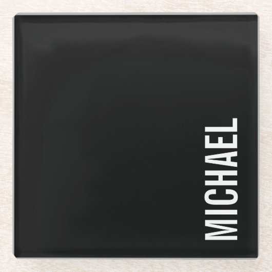 Schwarz Moderner Minimalistischer Personalisierter Glasuntersetzer (Vorderseite)