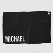 Schwarz Moderner Minimalistischer Personalisierter Golfhandtuch (Horizontal)
